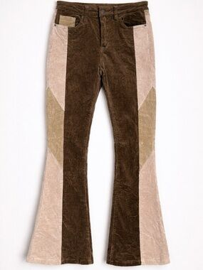 Mica Flare Corduroy Pant 28 Brown Color-Blocked, Hippie Boho Fairycore Patchwork
